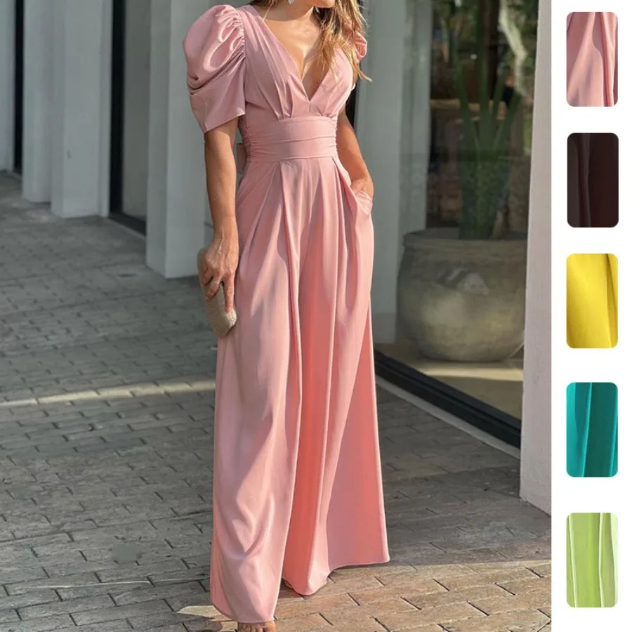 

【Новый стиль】Весенняя коллекция 2026: женская одежда в европейском и американском стиле - модные сексуальные комбинезоны с плиссировкой, завышенной талией и расклешенными штанинами.