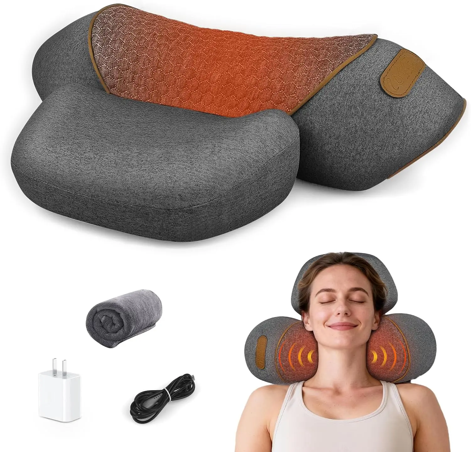 3-in-1 Neck Massager Pillow: Heat, Traction & Vibration for Pain Relief, Ergonomic Support for Neck, Shoulder & Back, Memory Foam, Auto-Off, Plug-In