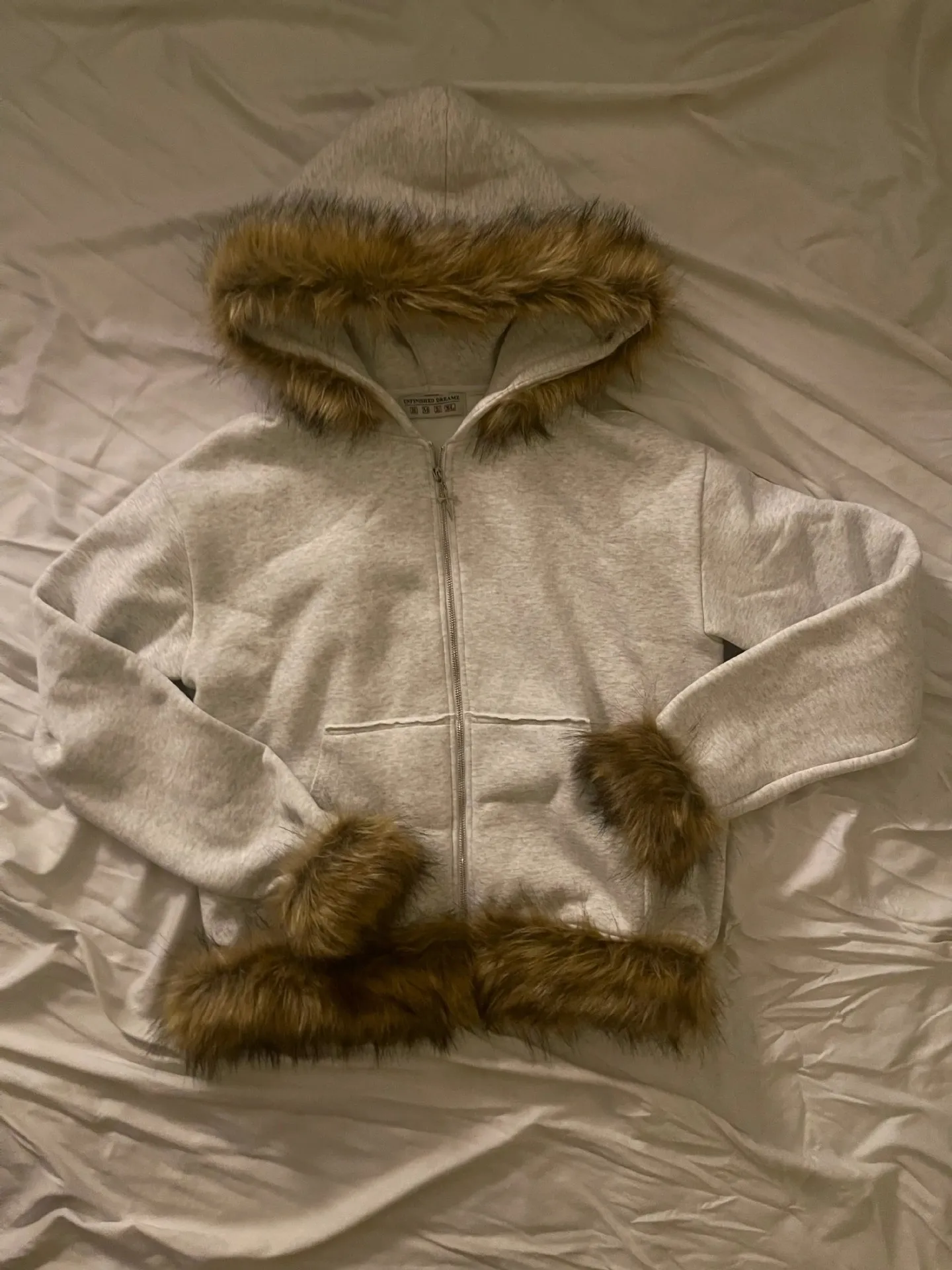 

Женская толстовка на молнии с отделкой из искусственного меха, серый меланж, оверсайз, свободный крой, уличный стиль Y2K, коллекция 2026