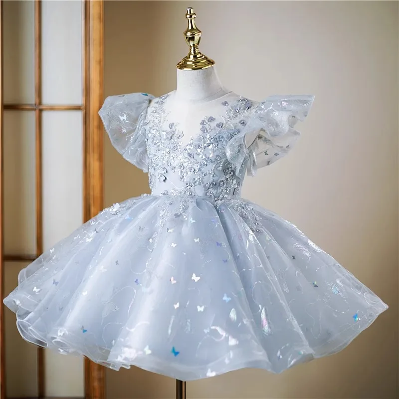 Wedding Birthday Dresses For Girls 1-12 Years Elegant Party Sequins Tutu Christening Gown Kids Children Formal Pageant Clothes