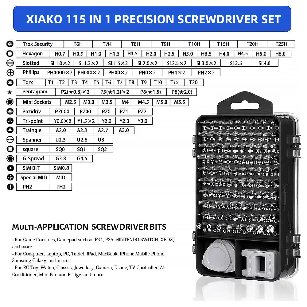 XIAKO Repair Tools 115 in 1Sets Mobile Phone Computer Digital Products Multifunction Screwdriver Mini High Precision Hand tools