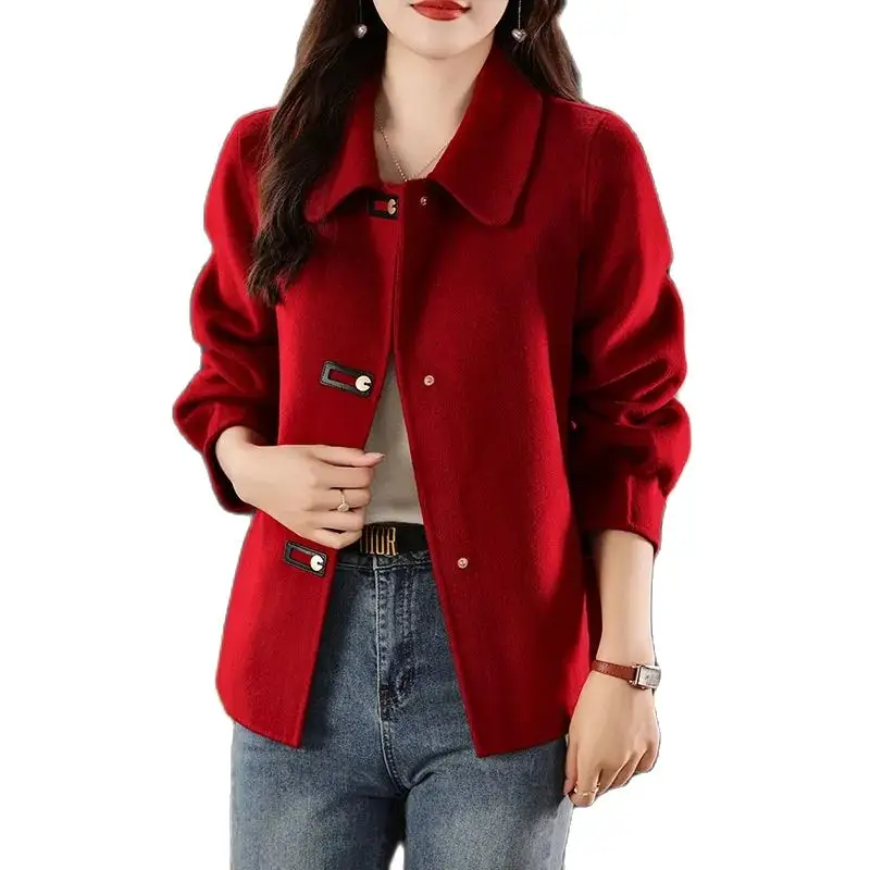 

Special Offer Reversible Woolen Coat Women's Short Autumn Winter New Top Small High-End Mom Clothes 100% Woolen Coat