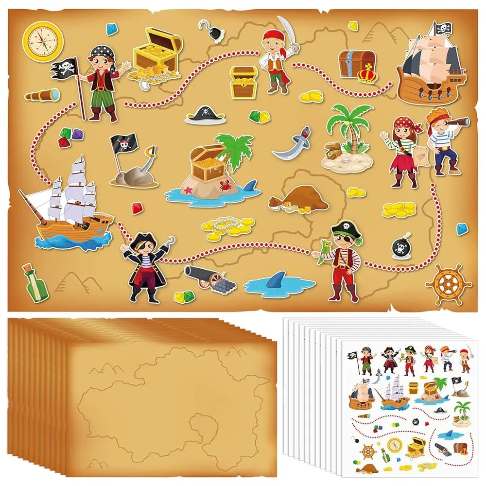 

Набор из 12 гигантских наклеек-карт острова сокровищ: 12 фонов и листов наклеек для пиратских вечеринок и мероприятий