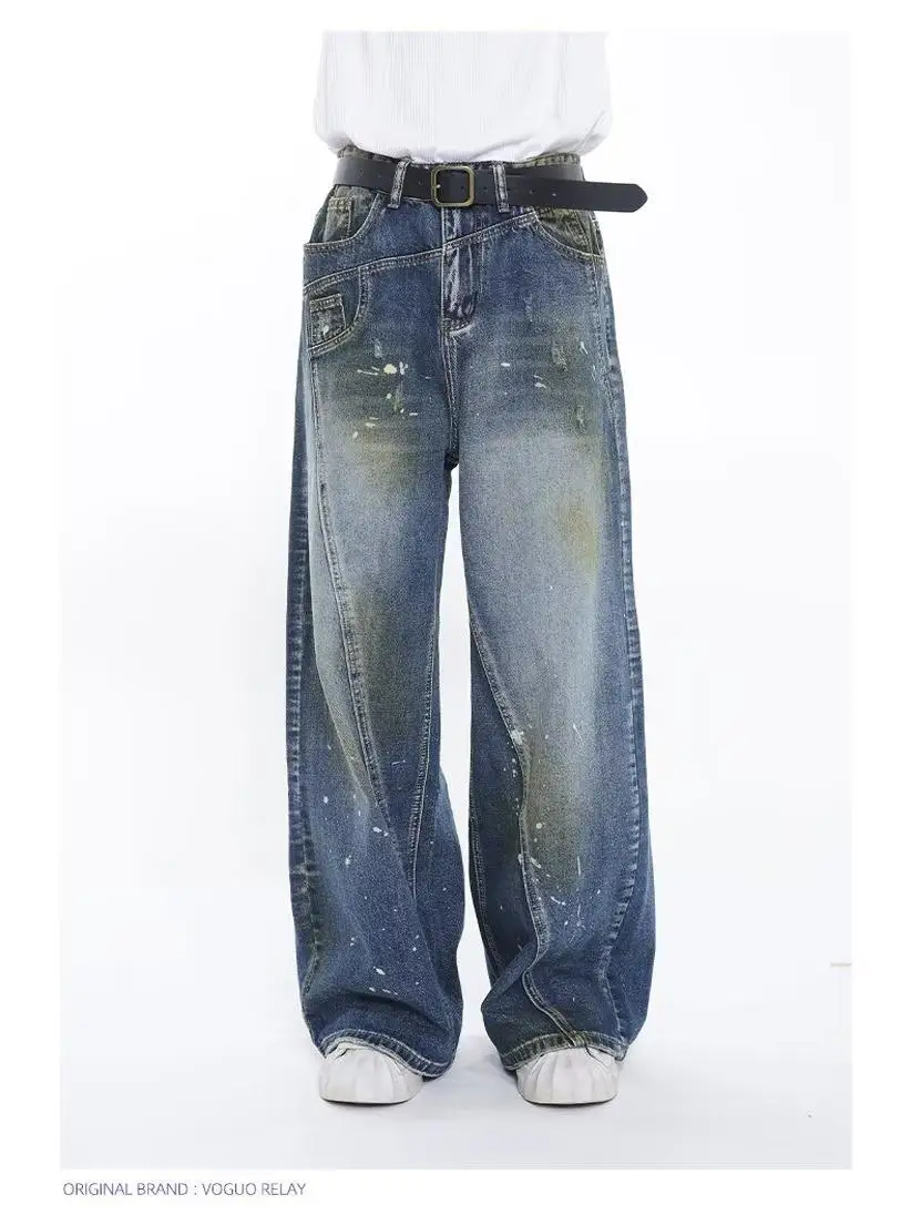 

Ретро-джинсы в американском стиле, свободные прямые брюки с широкими штанинами, молодежные джинсовые штаны унисекс