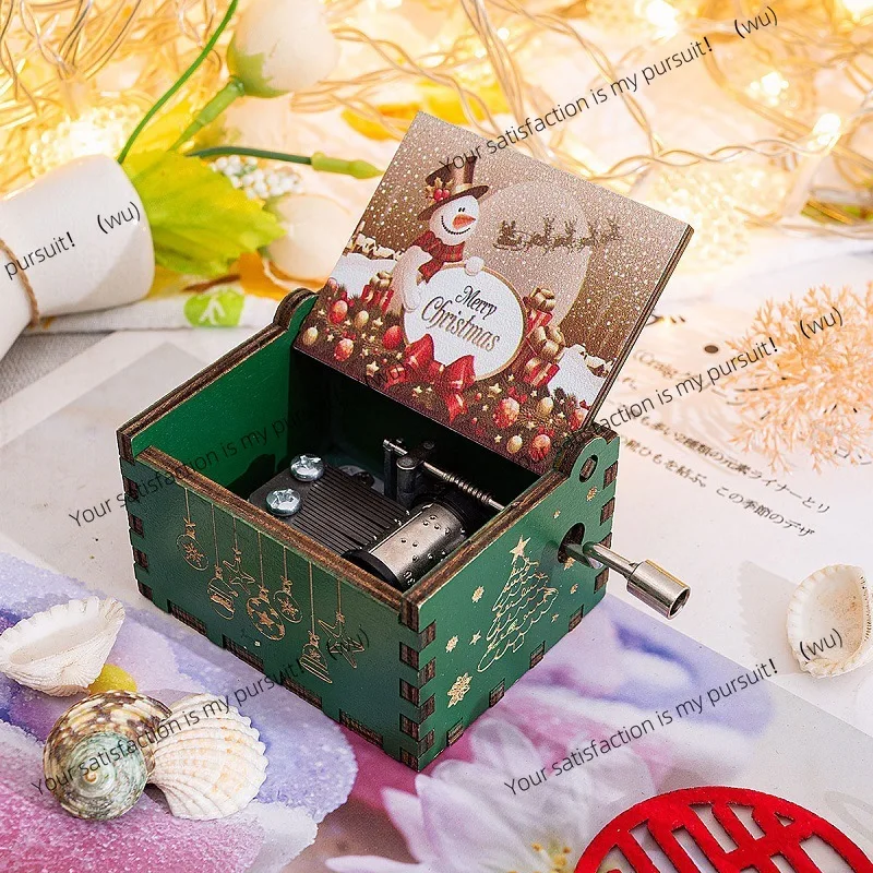 

Christmas music box retro engraving exquisite wooden hand crank music box