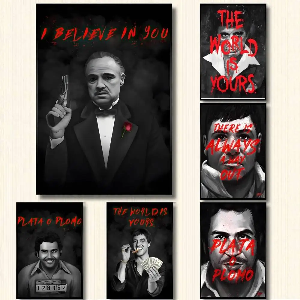 Póster motivacional, retrato de la Mafia, pintura sin marco, gángster, jefees, leyendas, pegatina de pared, Scarface, Escobar, padrino, decoración del hogar