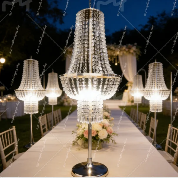 

8pcs f30 60-130cm acrylic Beads Battery Wireless sliver/Gold Chandelier Light stand Crystal Centerpieces for Wedding Table