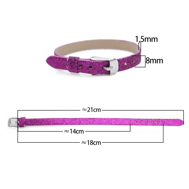 Pulsera con purpurina para mujer, brazalete con letras deslizantes, accesorios de bricolaje para regalo, 8mm, novedad