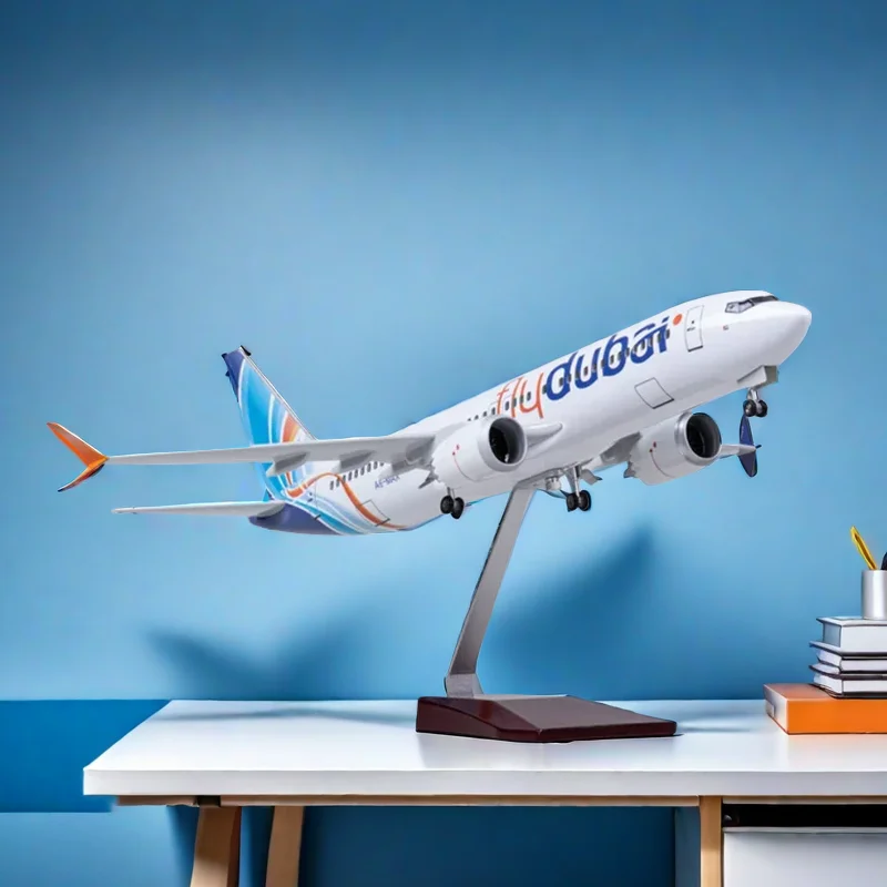 

1/85 Scale 47CM Airplane 737MAX B737 MAX Aircraft Fly Dubai Airline W Light and Wheel Diecast Plastic Resin Plane Model Toy