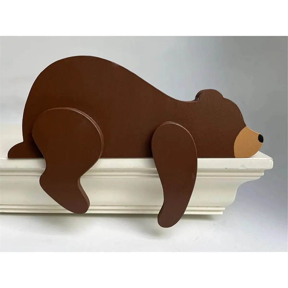 Wooden Bear Shelf Sitter, Nursery Decor for Baby Boy, Rustic Animal Figure for Shelf, Wall, Tabletop Black