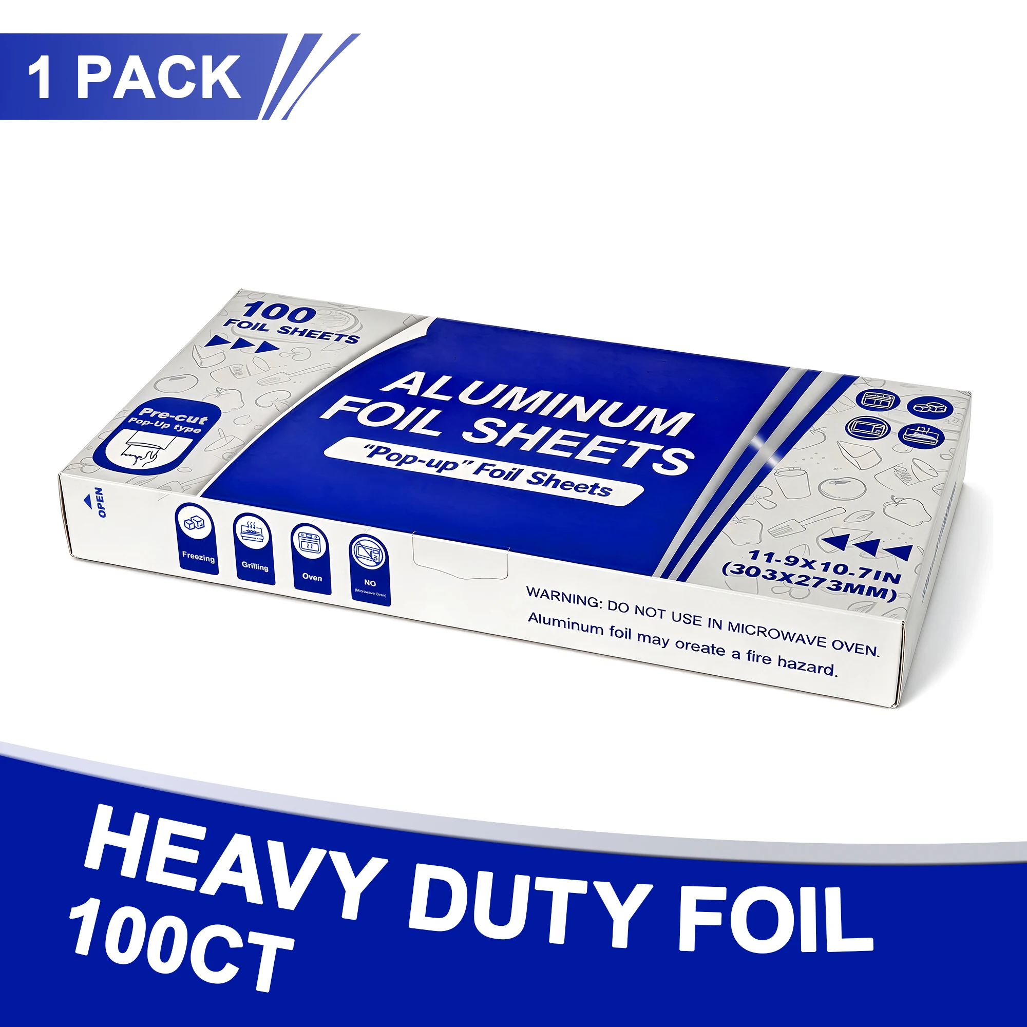 100CT Pre-Cut Aluminum Wraps, 9.7 X 11.9 Inches, Features A Pop-out Overlapping Design, Extra Thick, Tear-Resistant, Non-Stick & Leak-Proof, Oven-Safe Heat-Resistant Ideal for Baking, Grilling, Roasting, Cooking, Or Food Storage.