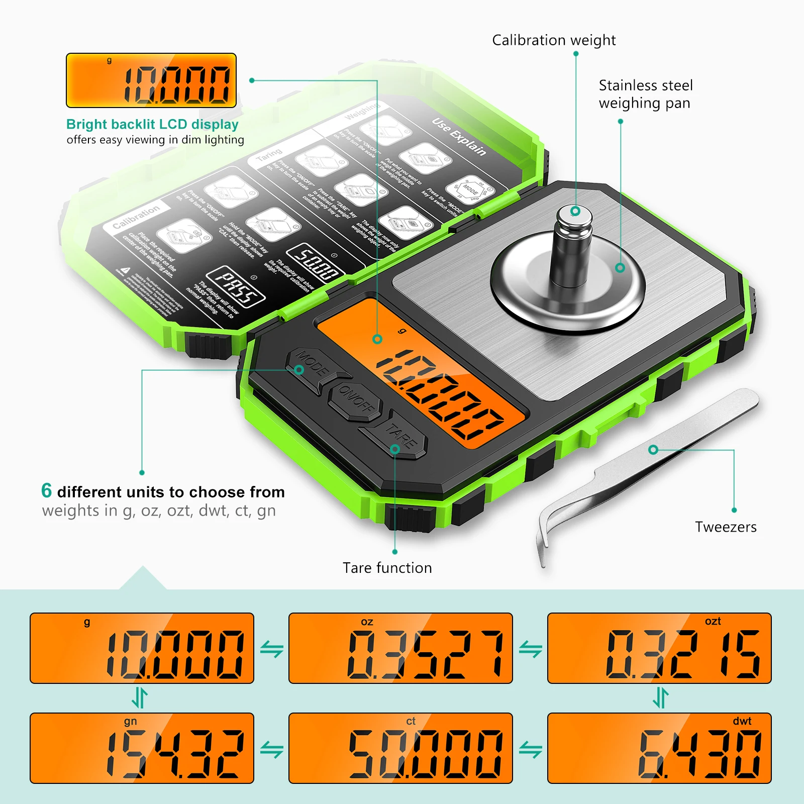 Brifit Elektronische Digitalwaage 0,001g/50g Mini-Präzisionswaage Professionelle Taschenwaage Milligrammwaage mit 50g Kalibriergewichten – Detail 15