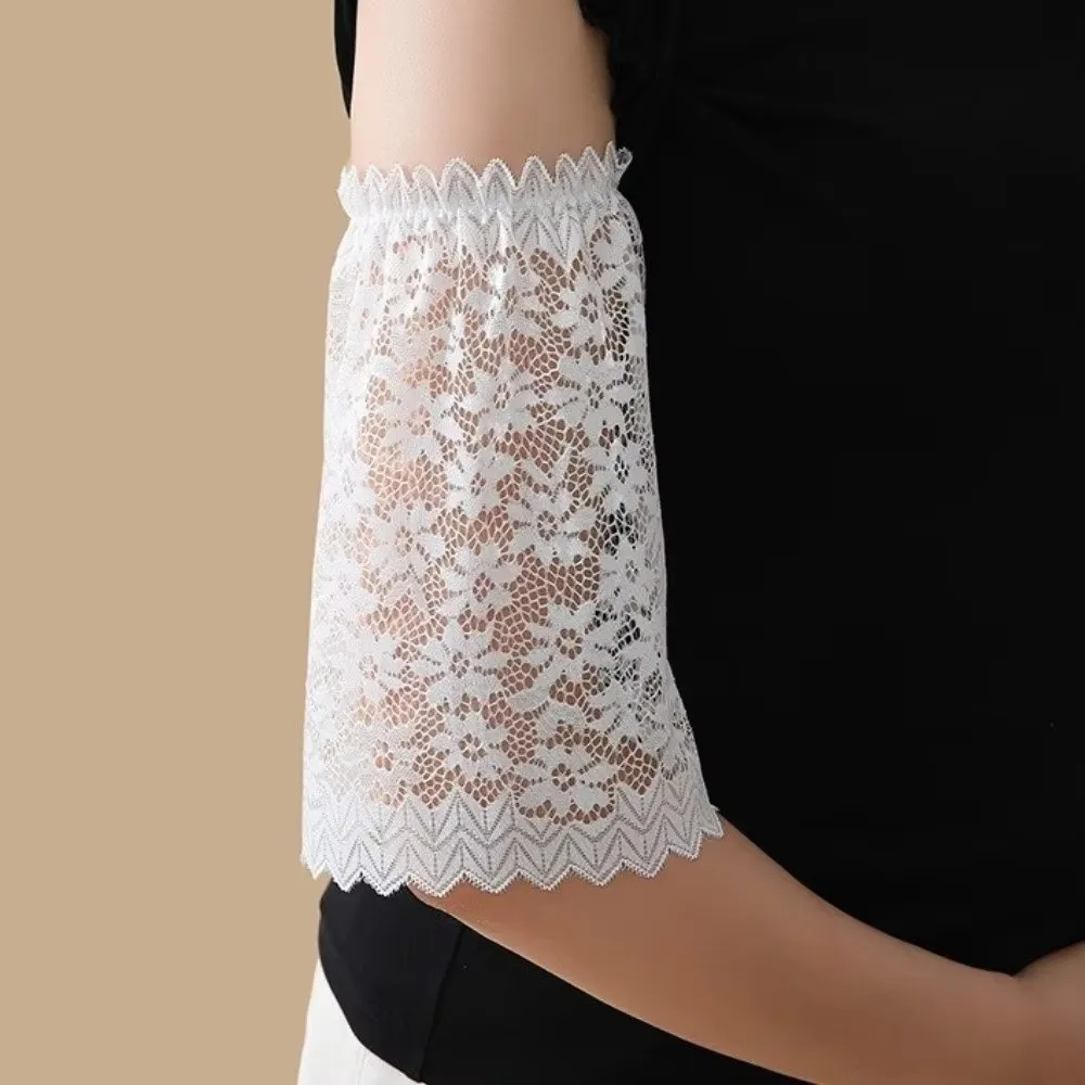 Casual Solid Color Lace Floral Cuffs Bell Sleeves Stretchable Fake Sleeves Mesh Flower Wrist Accessories Female Fashion