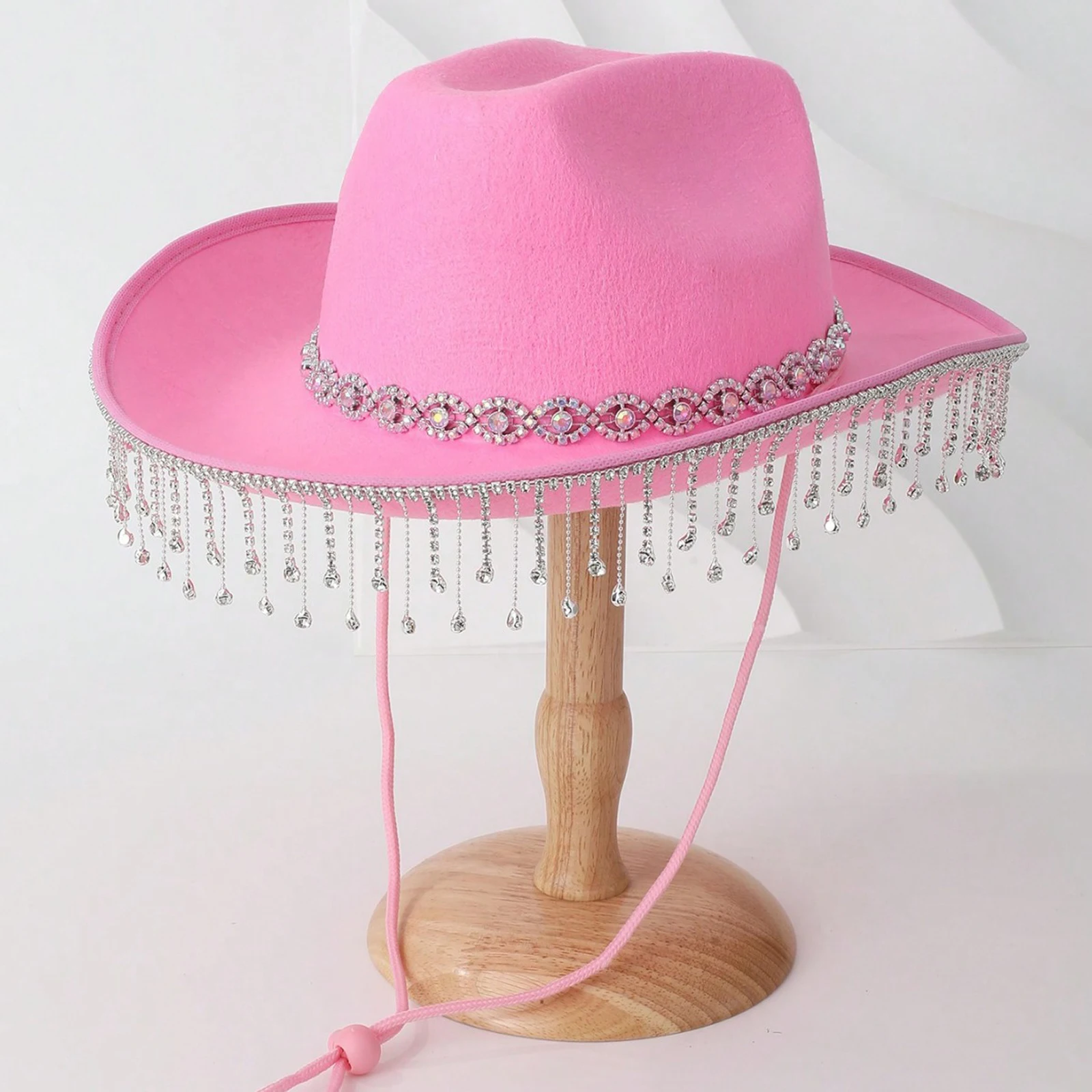 Women Men Cowgirl Hat Rhinestone Tassel Trim Wide Brim Hat Wedding Hat for Fiancee Shower Engagement Parties Weddings