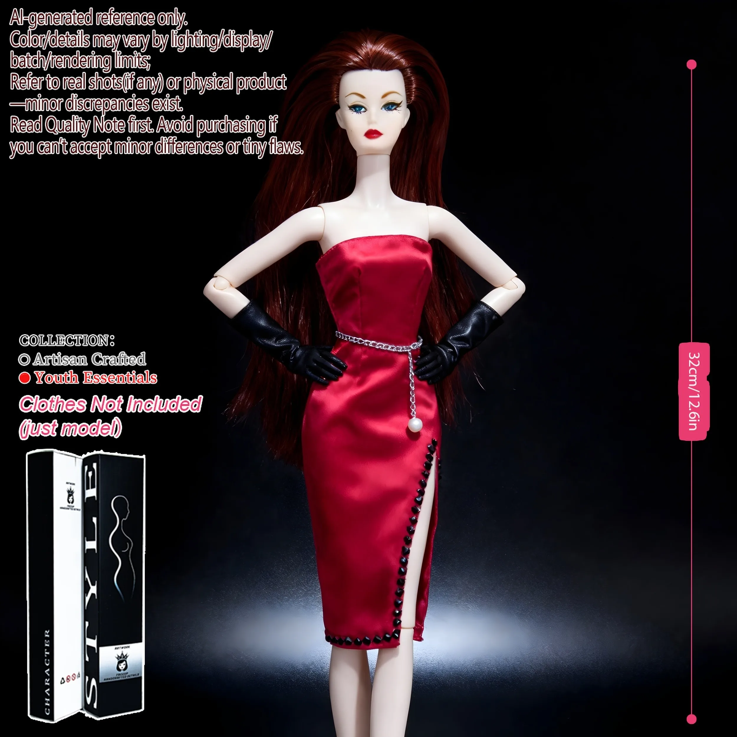 

12.6inch Realistic Collectible BJD Doll - Fashion Model Ball Jointed Doll with 12 Joints for DIY Crafting (No Clothing