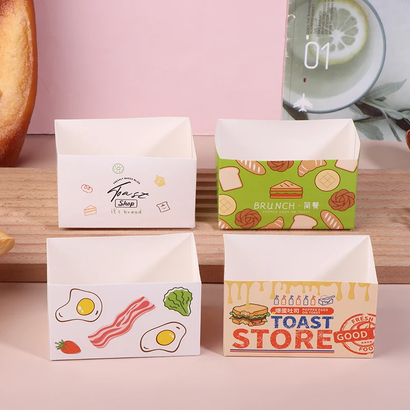 10Pcs Sandwich Egg Toast Box Disposable Hot Dog Burger Packaging Boxes Thick Egg Burn Toast Food Takeaway Container Boxes