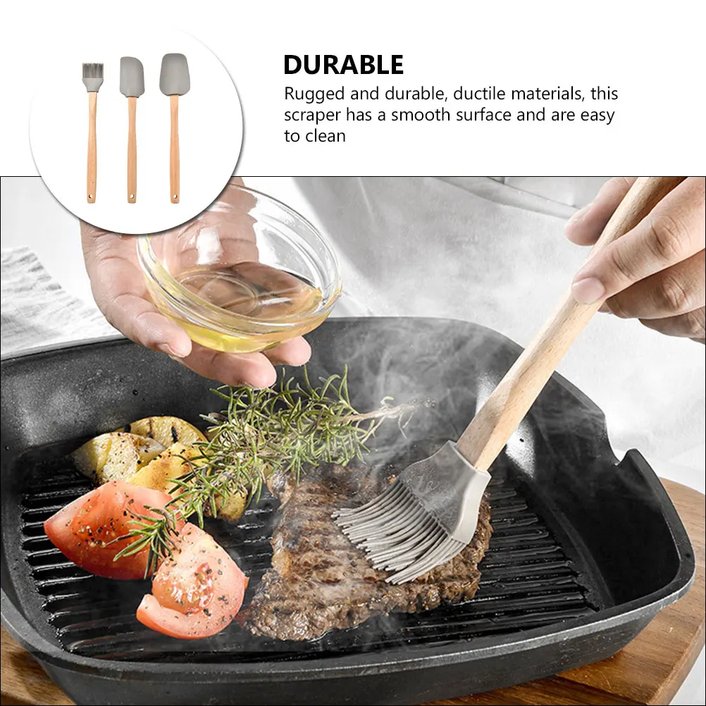 

Silicone Spatula Set MultiFunction Cake Cream Scraper Pastry Wooden Handle Baking Tools Easy Clean Kitchen Smoother