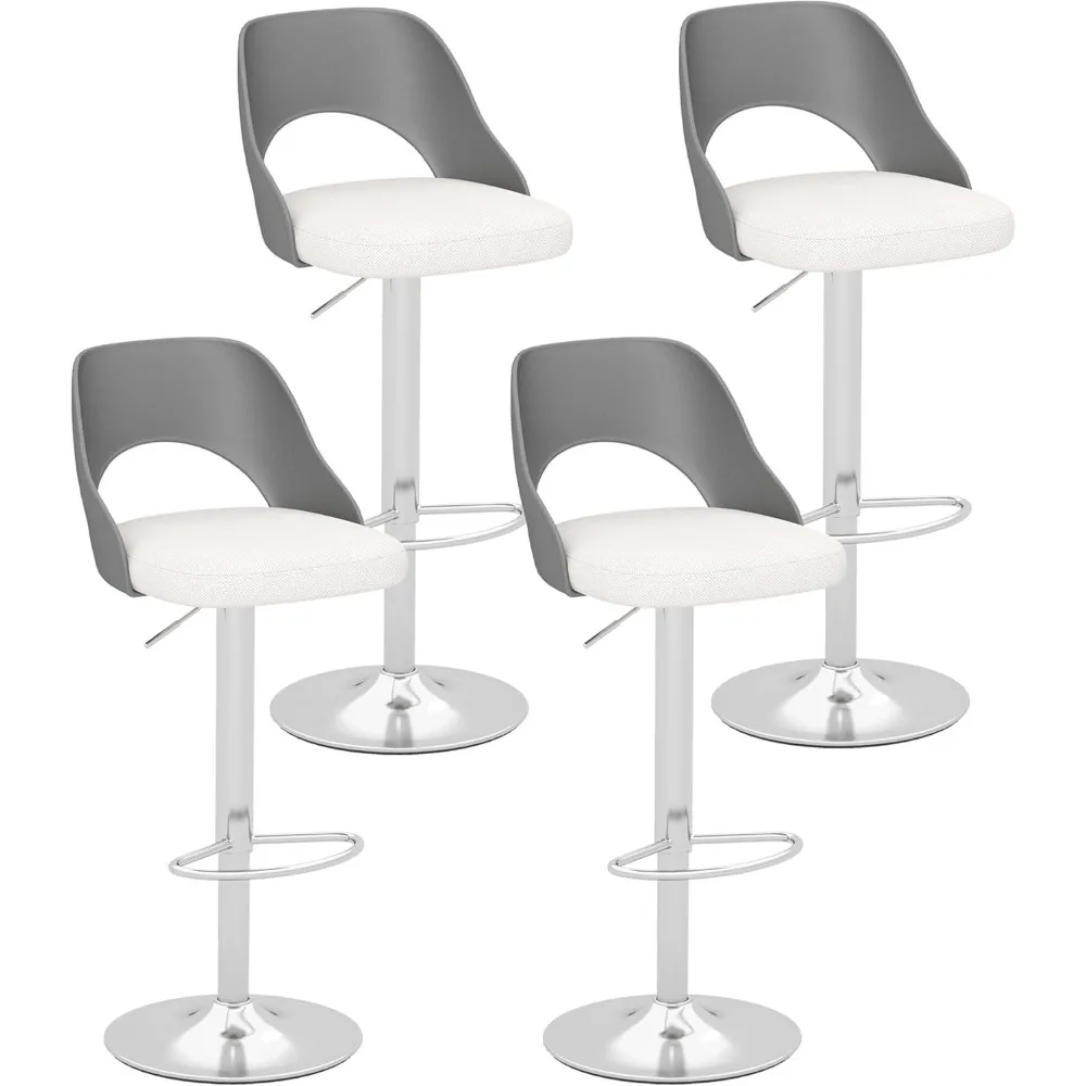 Barstools Set of 4, Height Adjustable Swivel Counter Bar Stool with Hollowed-Out PP Back, Upholstered Bar Chair