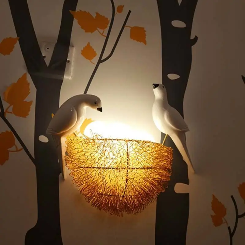 

Nordic Living Room Background Wall Study Art Children Room Bird Nest Woven Wall Lamp Creative Luminous Bird Egg Bedside Lamp