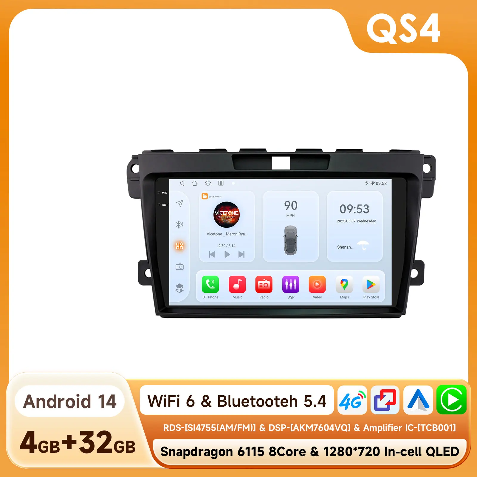 Hizpo Android Auto Android Autoradio voor Mazda CX-7 Cx7 2008 - 2015 Multimedia Videospeler QLED 4G WIFI GPS NAVI Qualcomm Draadloze Apple CarPlay Slimme Intelligente Systemen IPS Touchscreen Stereo