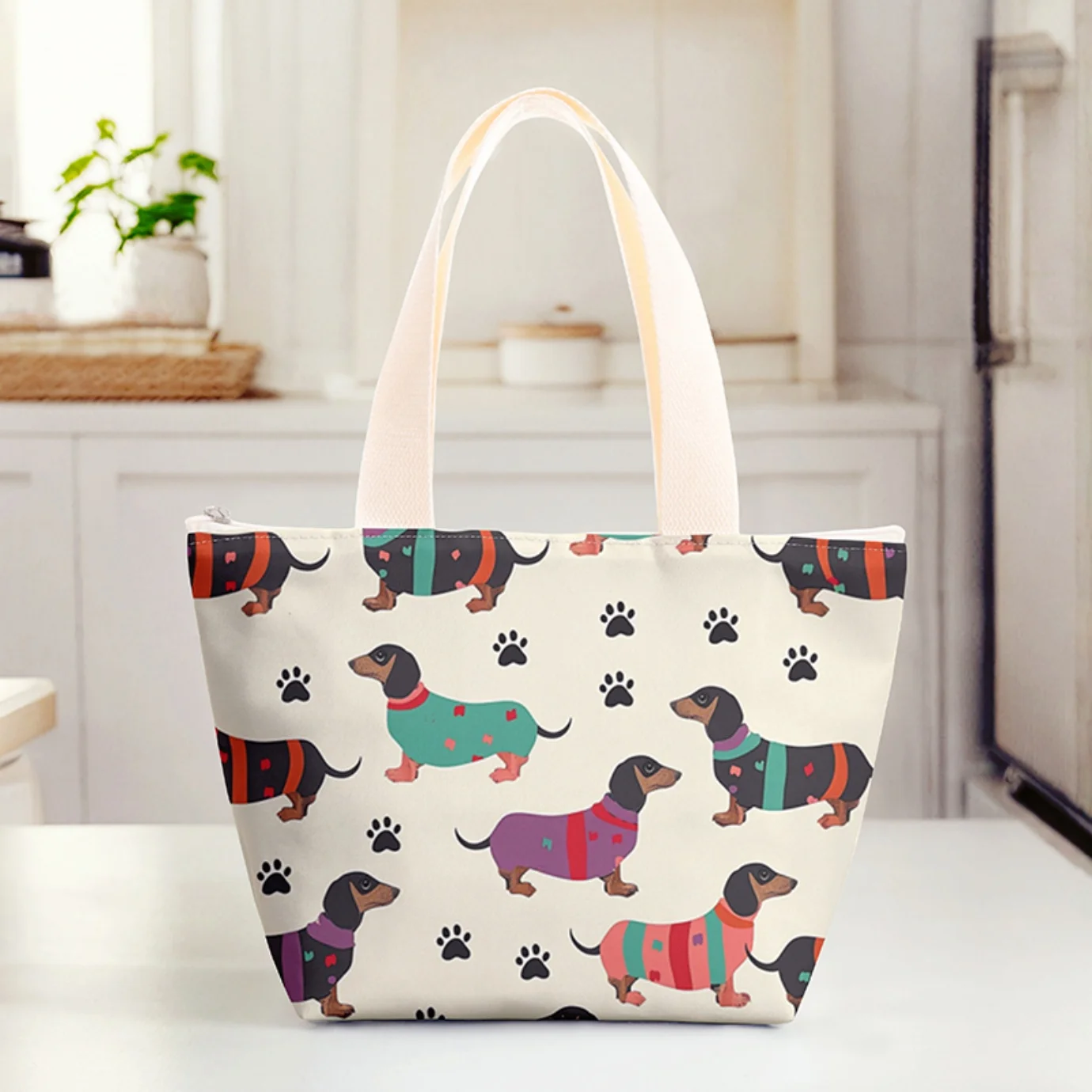 Dachshund Dog Print Thermal Insulated Lunch Tote Bag, Lightweight Reusable Food Carry Bag For Daily Outdoor Use