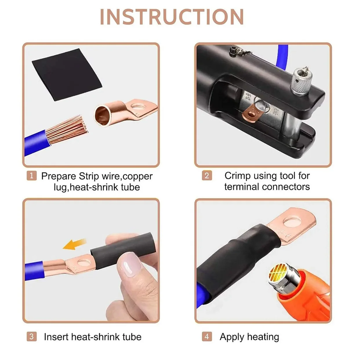 AA84 70pcs Wire Lug Connector Ring SC6-25 Copper Connectors Bare Cable Electric Crimp Terminal Connector Kit