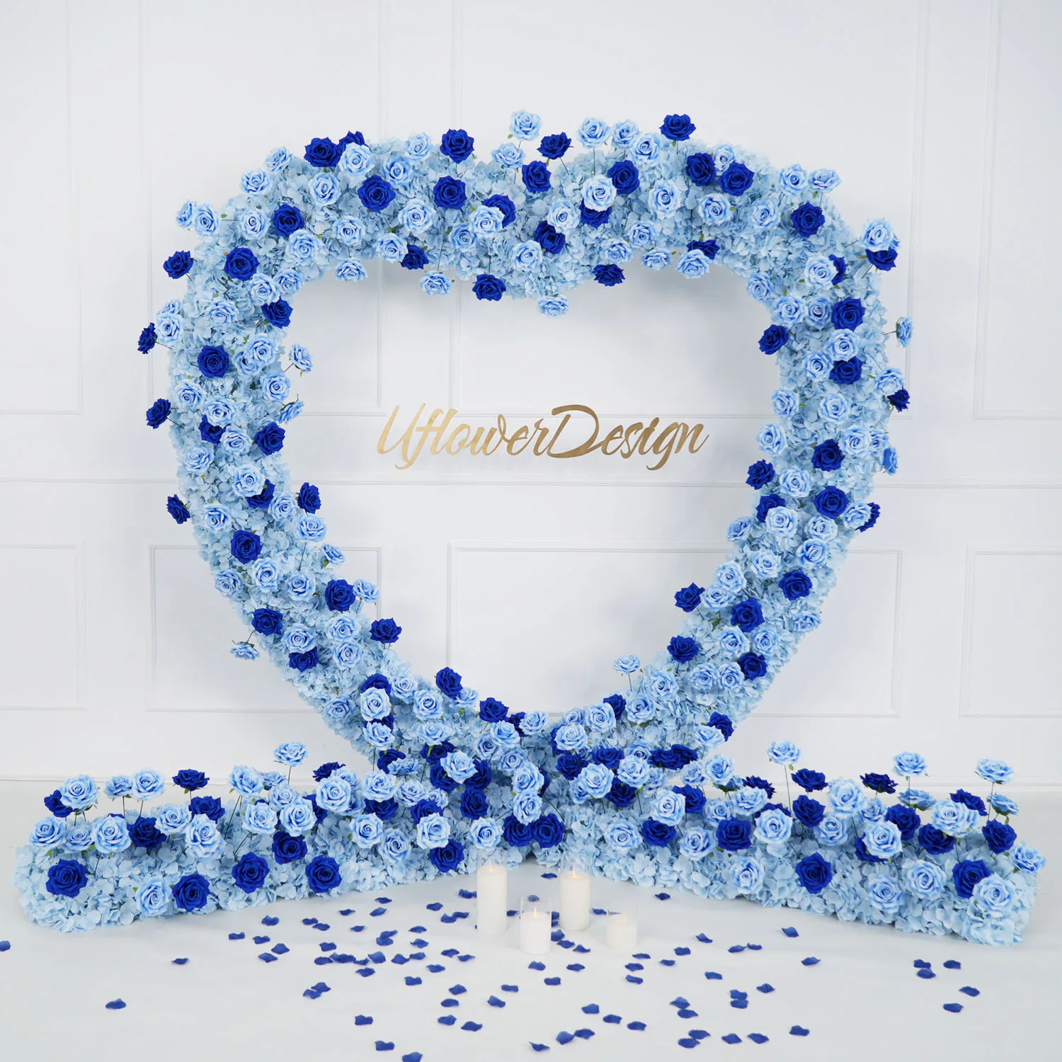 

Uflower Artificial Heart Shape Floral Wall 5D Blue Rose Flower Wall Party Wedding Backdrop Event Stage Flower Stand For Ceremony