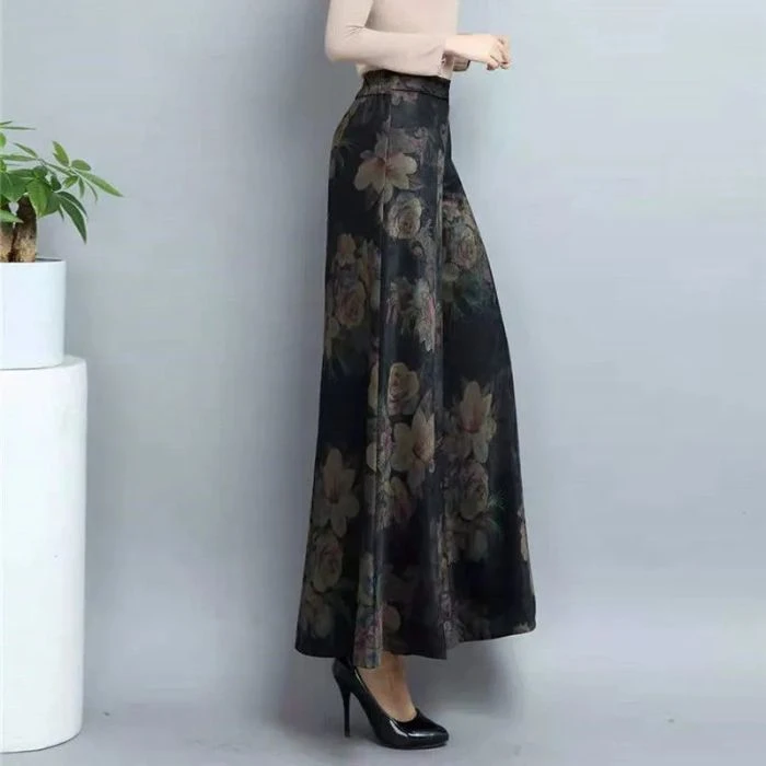Unique Thin Wide Leg Pants High Waist Drapey Casual Summer Skirt Pants for Short Women Beautiful Plant Floral Digital Printing