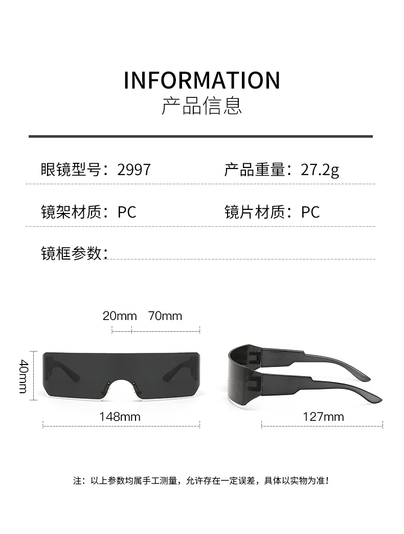 Steampunk Y2K Sonnenbrille für Damen und Herren, quadratisch, einteilig, Wrap-Around-Sonnenbrille, modische Sonnenbrille mit großem Rahmen für Damen und Herren – Detail 3