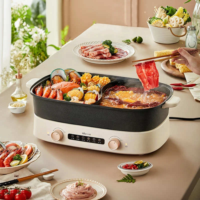 6.5L Electric Hot Pot Split Mandarin Duck Pot Household Dual-knob Independent Temperature Control Multi-function Pot 220V