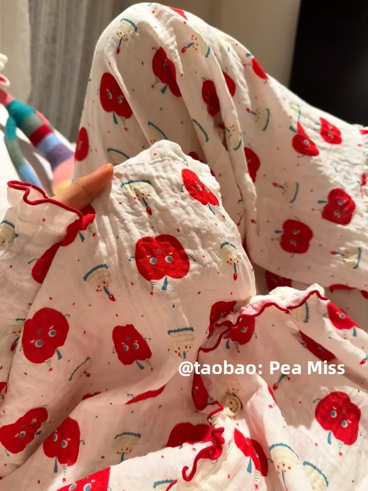 Soft Sweet Floral Print Sleepwear Long Sleeve Doll Collar Women's Spring Autumn Outwear Home Clothes Two-Piece Set 2