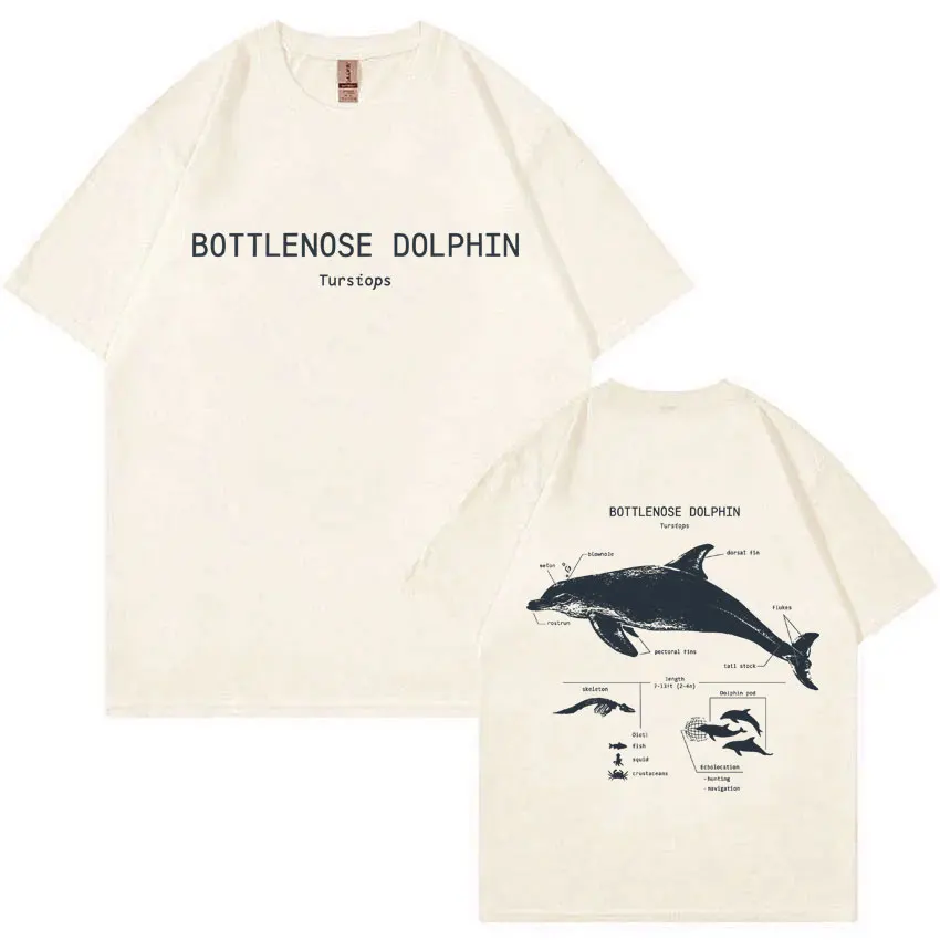 Funny Bottlenose Dolphin Anatomy Graphic T-shirt Men Women Casual Oversized T Shirts Men's Vintage Cotton T-shirts Streetwear