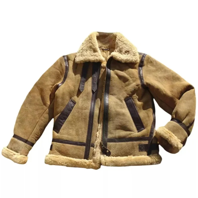 Light Brown Winter Shearling Jacket Men Retro Style Plus Size 5XL Genuine Natural Thick Sheepskin B6 Bomber Military Flight Coat