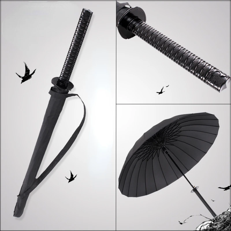 Creative Japanese Samurai Umbrella Removable Handle Automatic Long Handle Black Rainproof Ninja-like Sword Katana Umbrellas