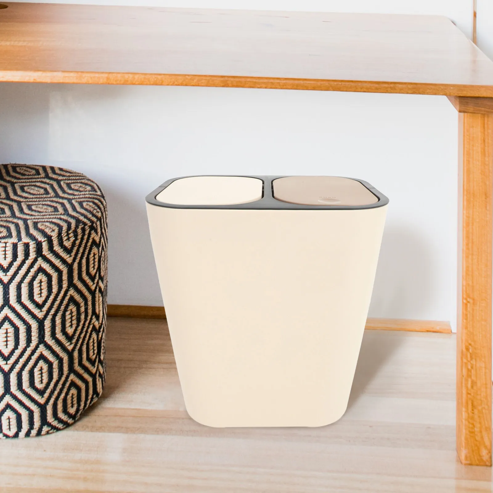Dual Section Touch Top Garbage Bin with Lid Large Capacity for Efficient Waste Sorting in Kitchen Bathroom Laundry Room