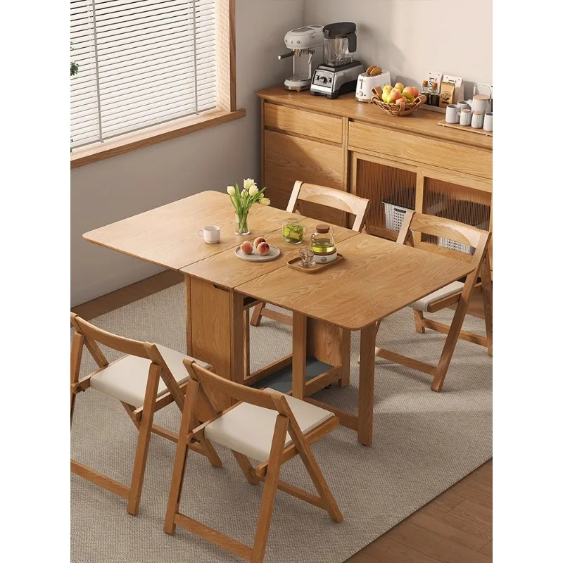 Wabi Sandy Wind All-solid wood folding dining table and chair combination Small apartment household removable folding two-person