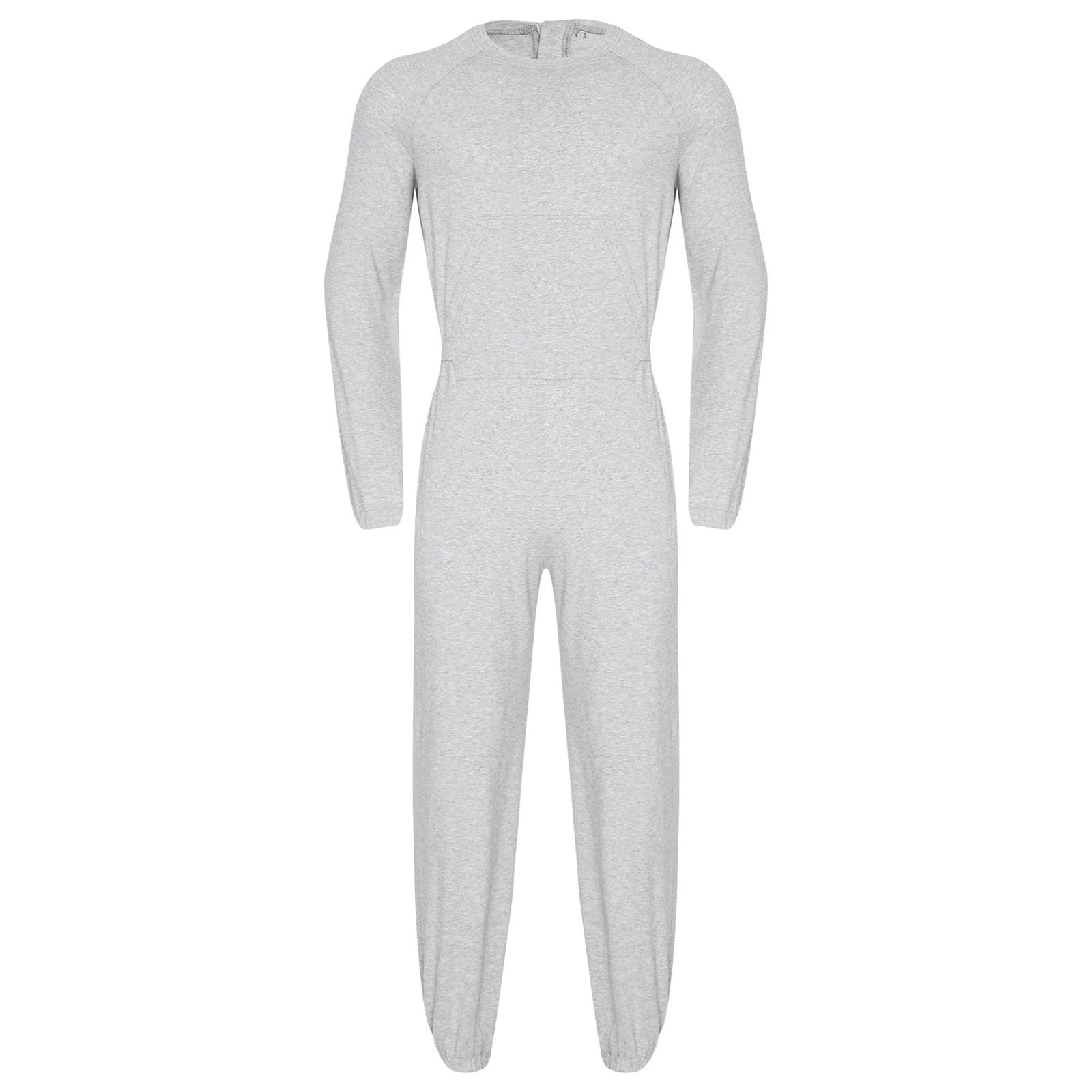 ชุดจั๊มสูทแบบปรับได้สำหรับผู้ชาย พร้อมดีไซน์ป้องกันการหลุดหลังและปลายแขนเสื้อยืดหยุ่น เสื้อผ้าที่ดูดีสำหรับผู้ป่วยอัมพาตสมอง ดูแลผู้สูงอายุ