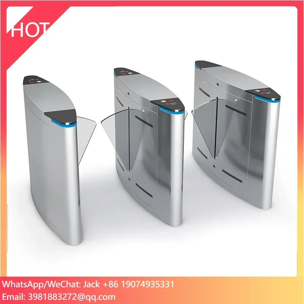 Compact Flap Barrier Turnstile Gate With Fingerprint Scanner For Secure Building Entry