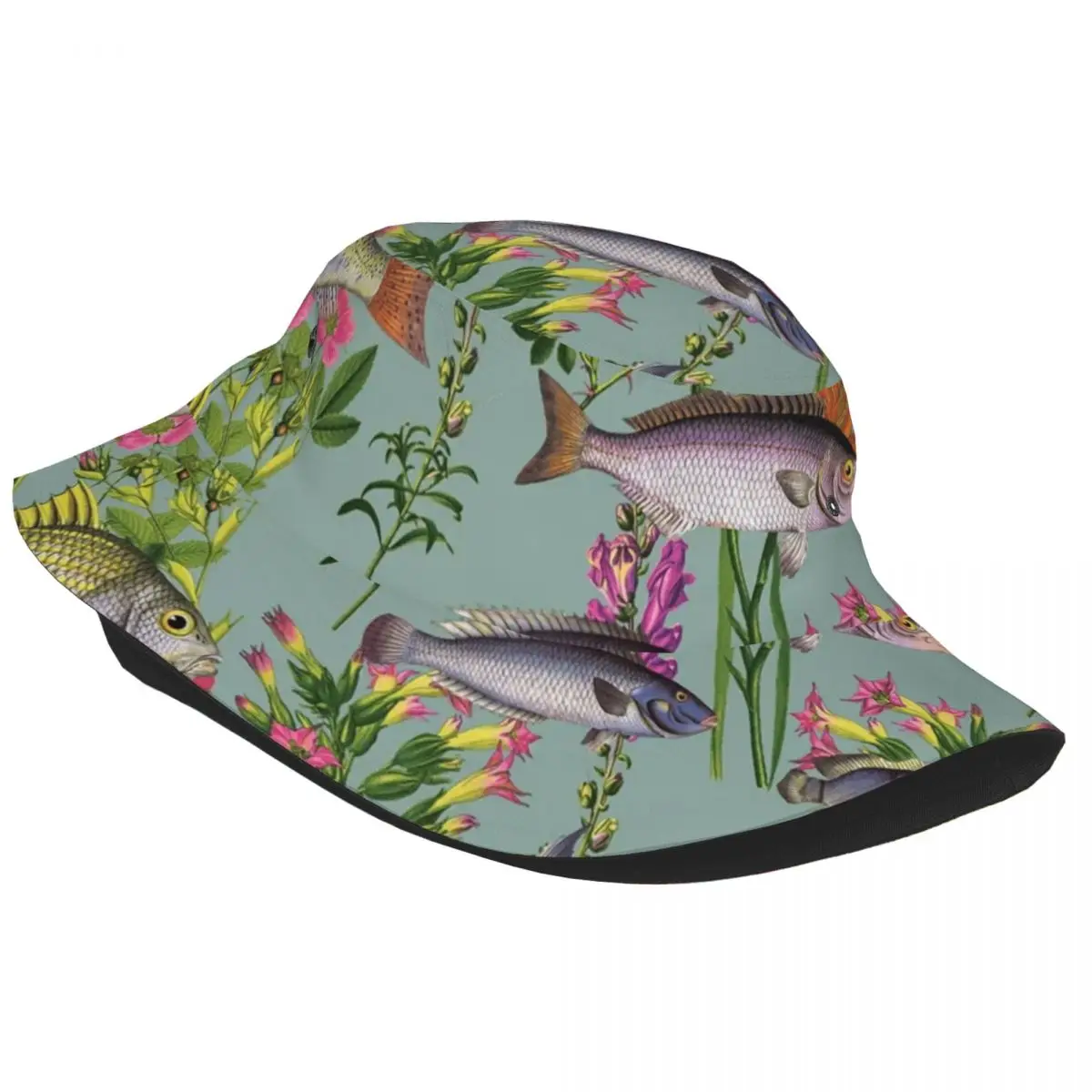 Wonderful Fishes Print Bucket Hat Bob Fisherman Cap Outdoor Travel Sun Visor Fashion Panama