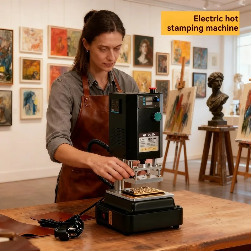 220V Small Desktop Electric Die-stamping Machine Trademark Heat Pressing Stamping Machine for Leather Paper and Plastic Stamping