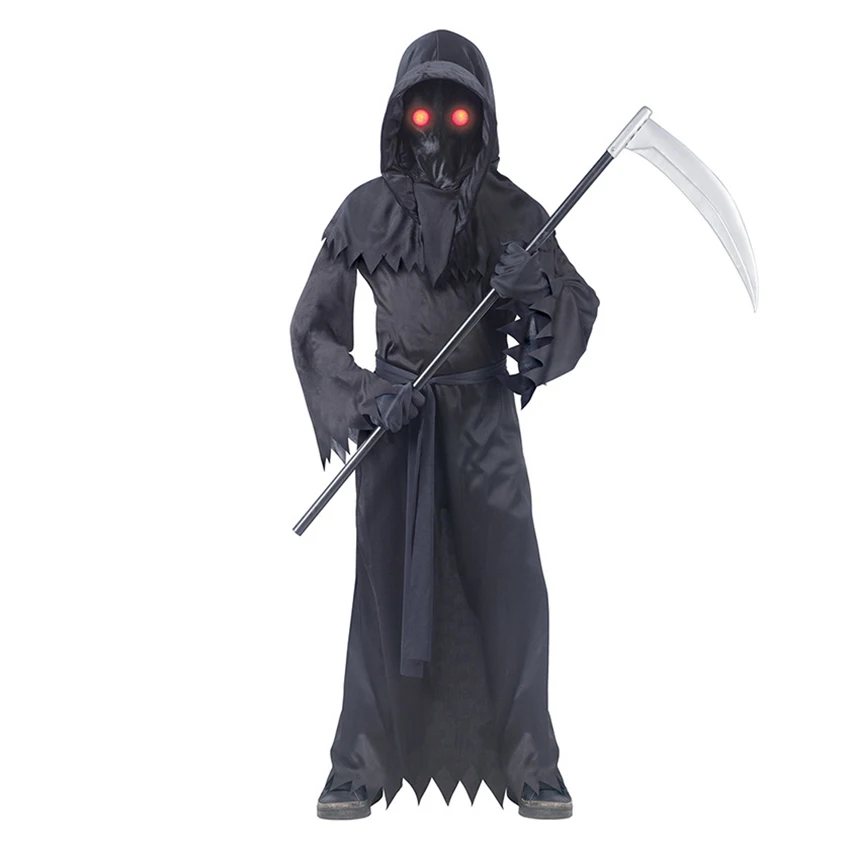 Boys Black Death Azrael Cosplay Kids Children Halloween Hell Devil Scary Costumes Carnival Purim Parade Role Playing Party Dress