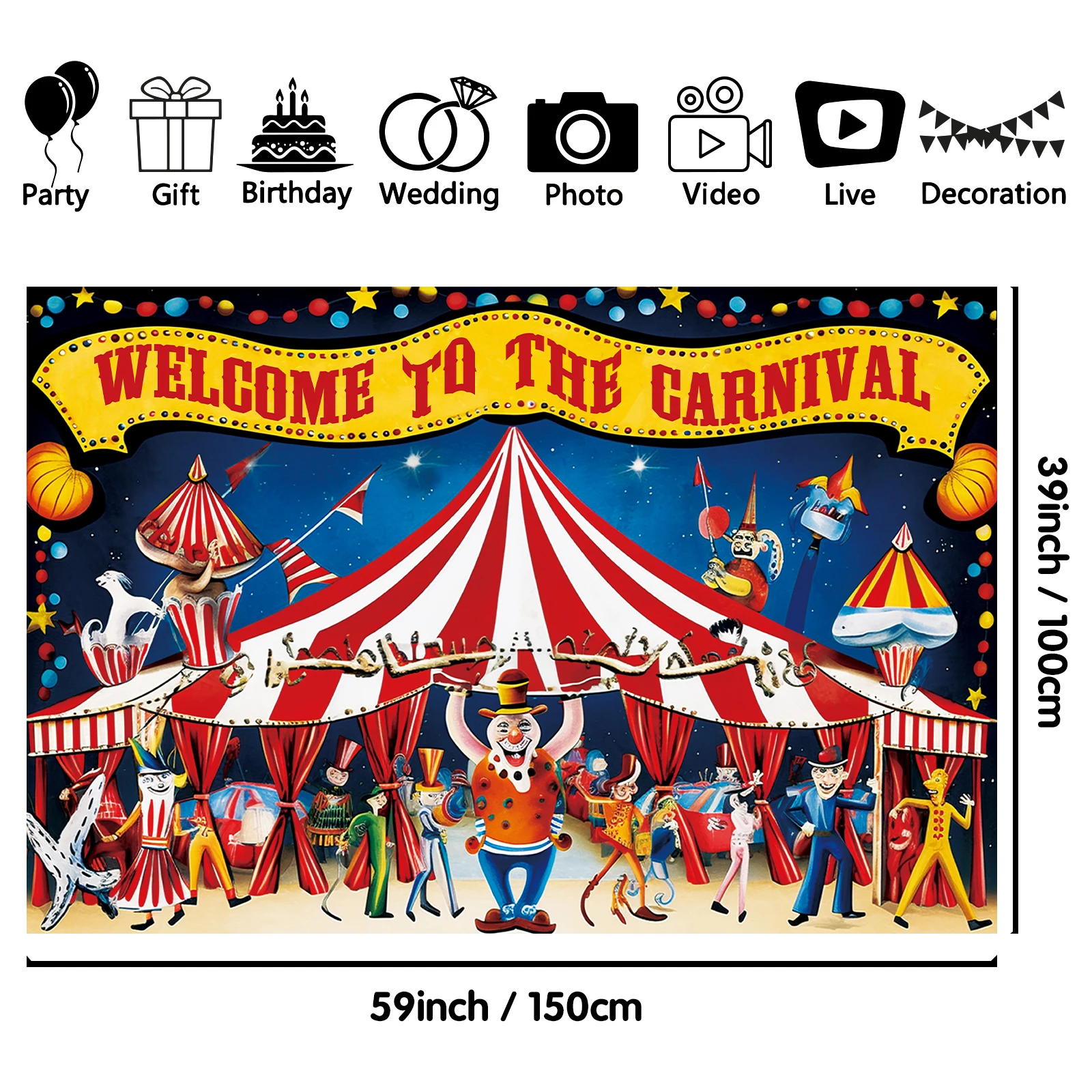 1PCS 100x150cm Carnival(4) Theme Backdrop,Photography Background,Used To Gifts,Activities Or Other Party Decoration