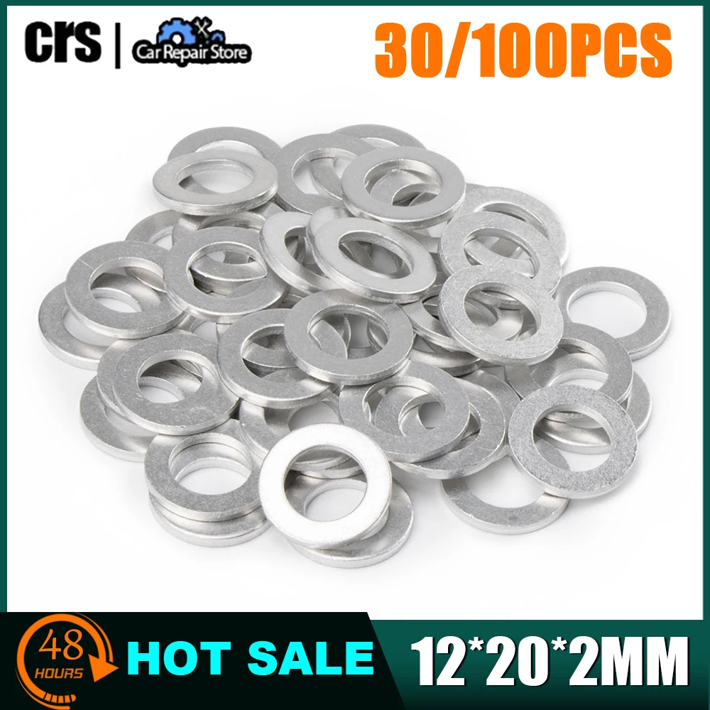 12*20*2mm Aluminum Washers Gasket Flat Metal Washer Gasket Plug Oil Sealing Rings Gaskets Fastener Gasket Silver Car Accessories