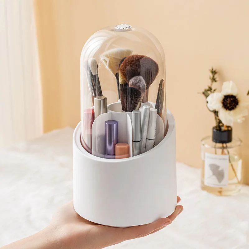Organisateur rotatif de pinceaux de maquillage, sens Premium avec couvercle, boîte en acrylique transparente anti-poussière, étagère pour crayon à sourcils, seau en baril