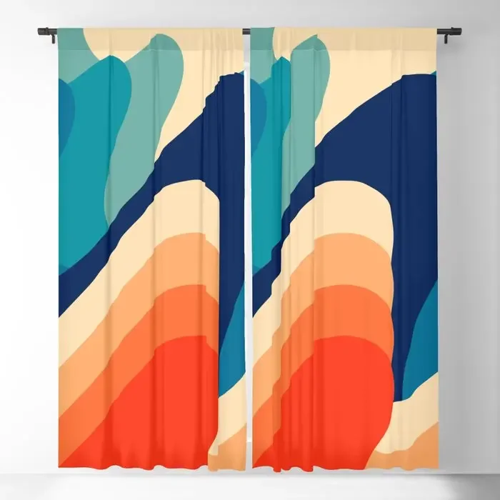 Retro Abstract Art Mid Century Waves Blackout Curtains 3D Print Window Curtains for Bedroom Living Room Decor Window Treatments