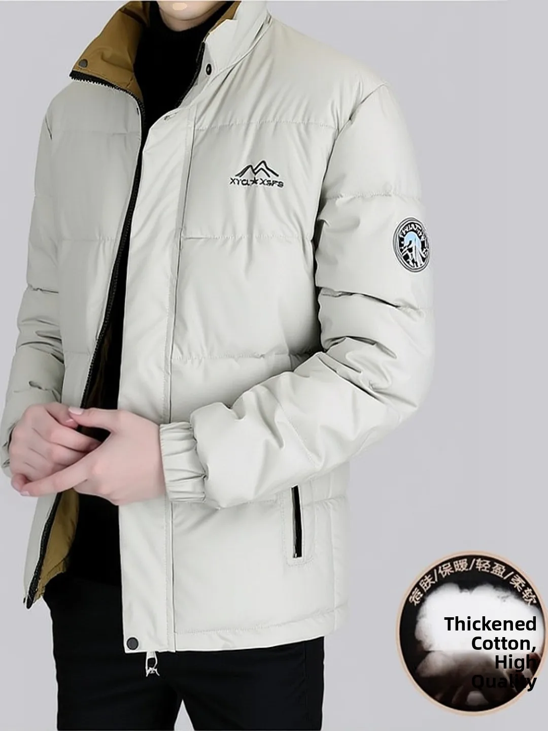 

2025 New Men's Stand Collar Thiened Cotton Jaet Casual Warm Faionable Winter Outerwear Polyester Fiber Long Sve