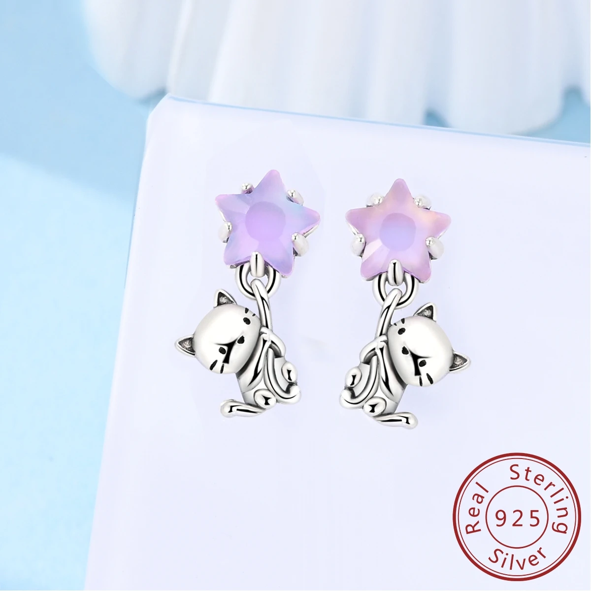Real 925 Sterling Silver Pave U Shape Zircon Hoop Earrings Feather Cute Cat Paw Stud Earrings For Women Girlfriend Birthday Gift