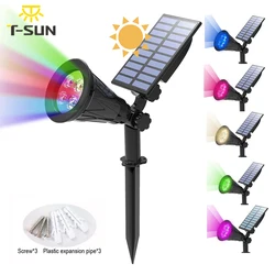 T-SUNRISE Solar Powered 4/7 LED Lamp Adjustable Solar Spotlight In-Ground IP65 Waterproof Landscape Wall Light Outdoor Lighting