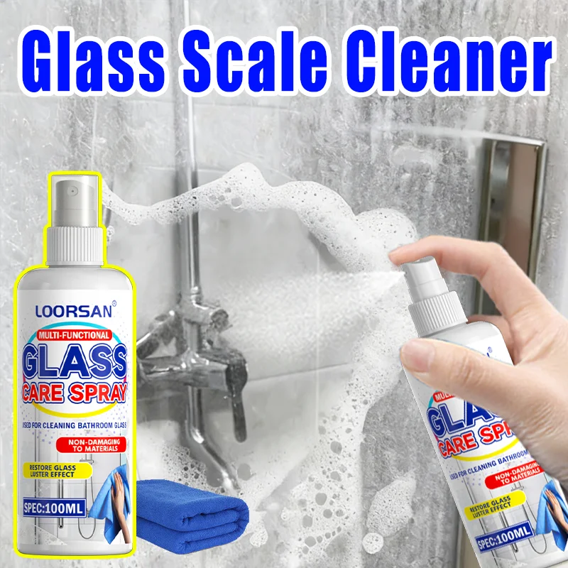 LOORSAN Powerful Glass Scale Remover - Quickly Wipes Off Limescale & Water Spots, Renovates Bathroom Glass & Faucets Instantly