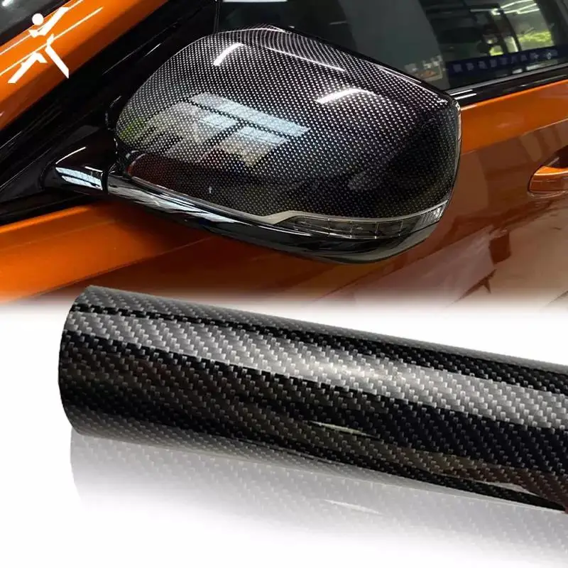 1.52x18m PVC Self Adhesive Film Glossy Black 9D Carbon Fiber Vinyl Sticker for Car Interior Decorative